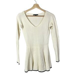 Armani Exchange White Ribbed Knit Flowy Peplum Long Sleeve Top S